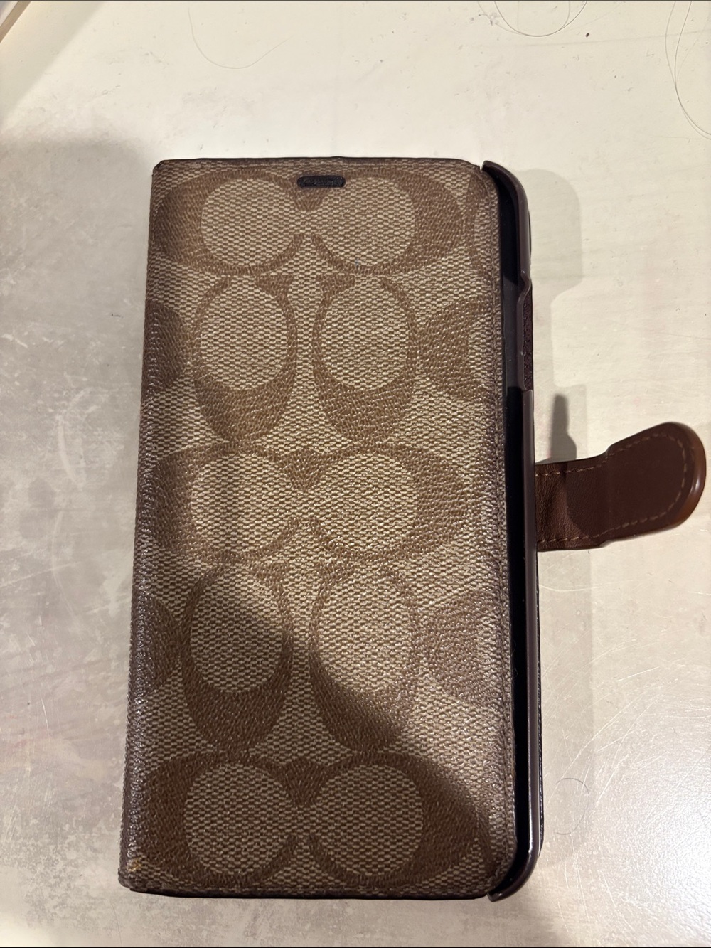Coach Brown Signature Canvas Folio Phone Case